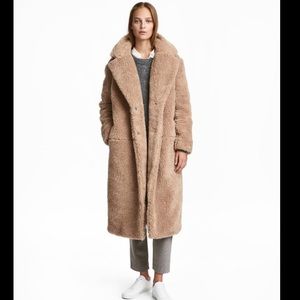H&M Faux Shearling and Fur Teddy Pile Coat, XS,EUC